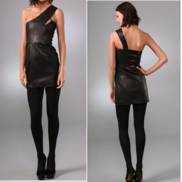 Mason One Shoulder Lambskin Mini Dress - Picture 1 of 13